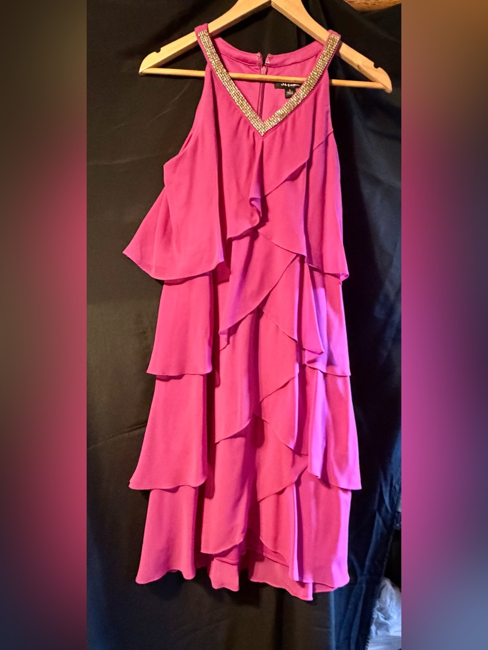 S.L. Fashions Tiered Ruffle Maxi Dress - Hot Pink